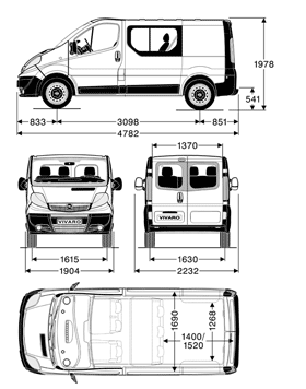 Opel Vivaro Kabina Załogowa L1 - wymiary nadwozia