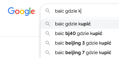 Gdzie kupić BAIC BJ40, Beijing 3, Beijing 7. Podpowiedź wyszukiwarki Google