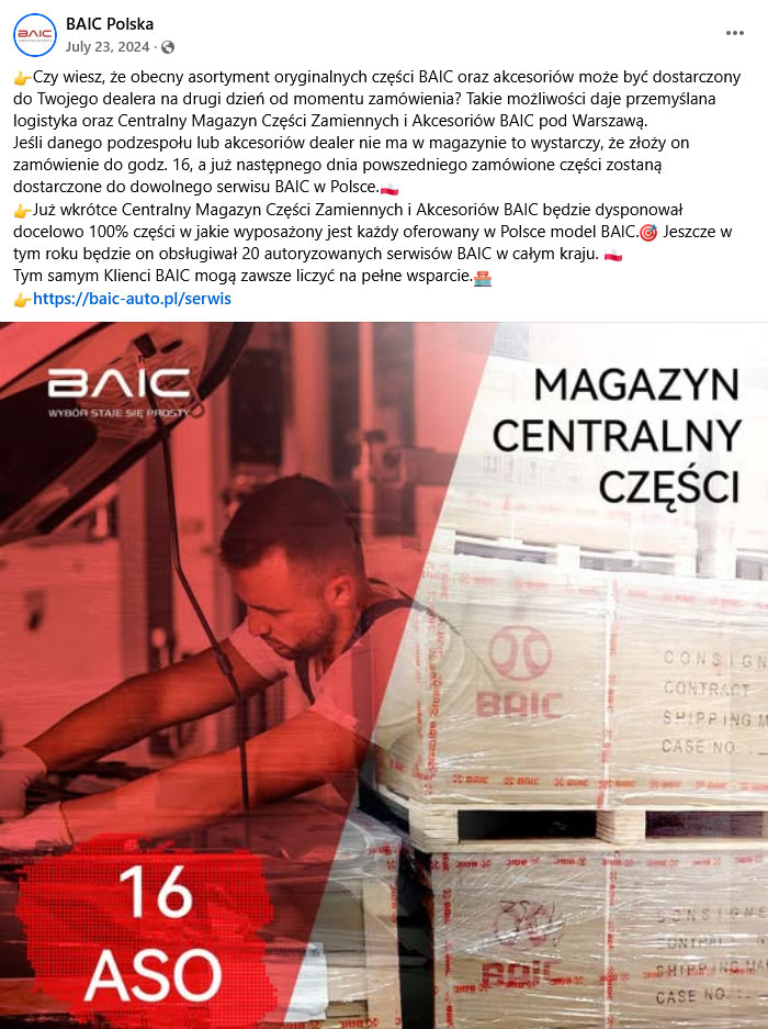 Magazyn centralny części zamiennych BAIC