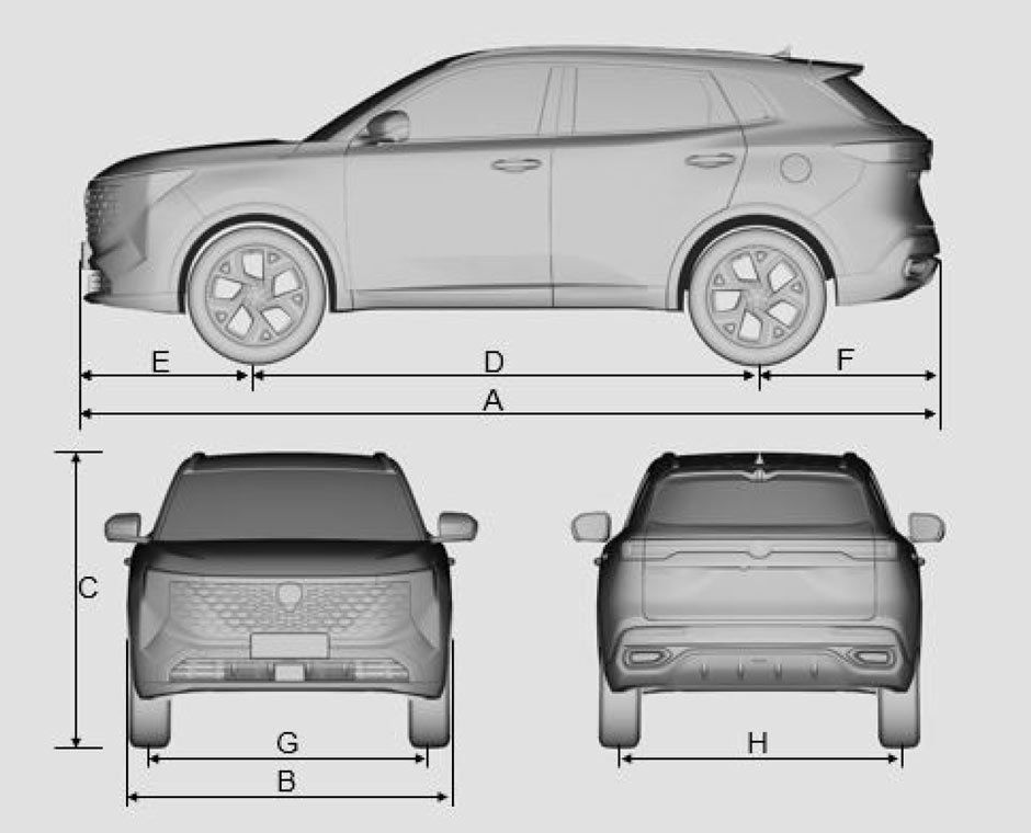 Wymiary nadwozia Changan CS55 Plus