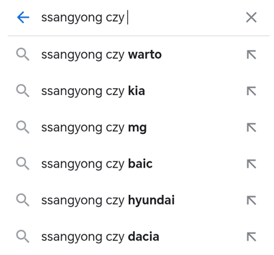 Wyszukiwarka Google, KGM SsangYong czy MG