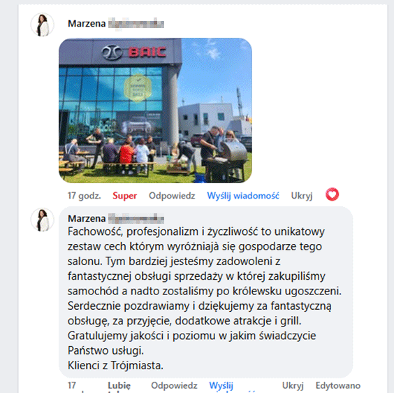 Opinia o dealerze BAIC klientów z Polski, z Trójmiasta