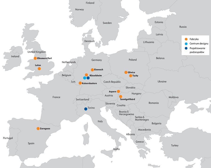 Mapa fabryk Opla w Europie