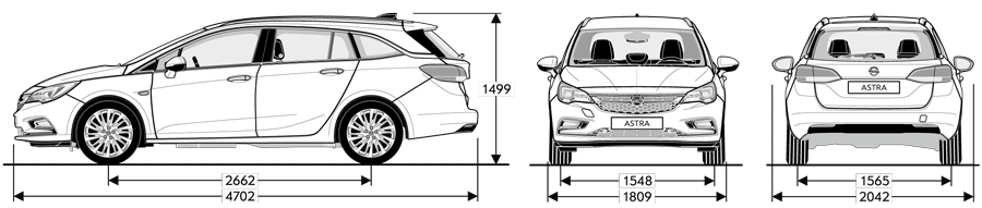 Wymiary nadwozia Opel Astra 5 Kombi przed liftingiem