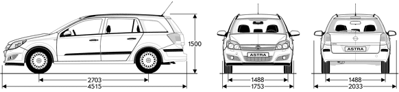 Opel Astra III kombi - wymiary nadwozia