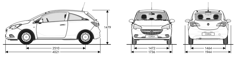 Opel Corsa E 3-drzwiowa - wymiary nadwozia