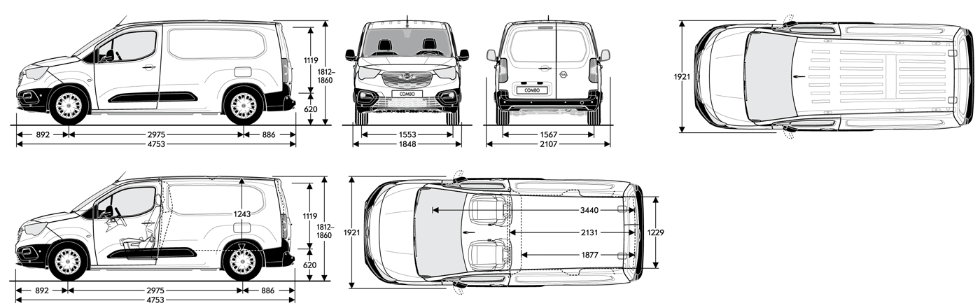 Wymiary nadwozia Opel Combo Cargo XL