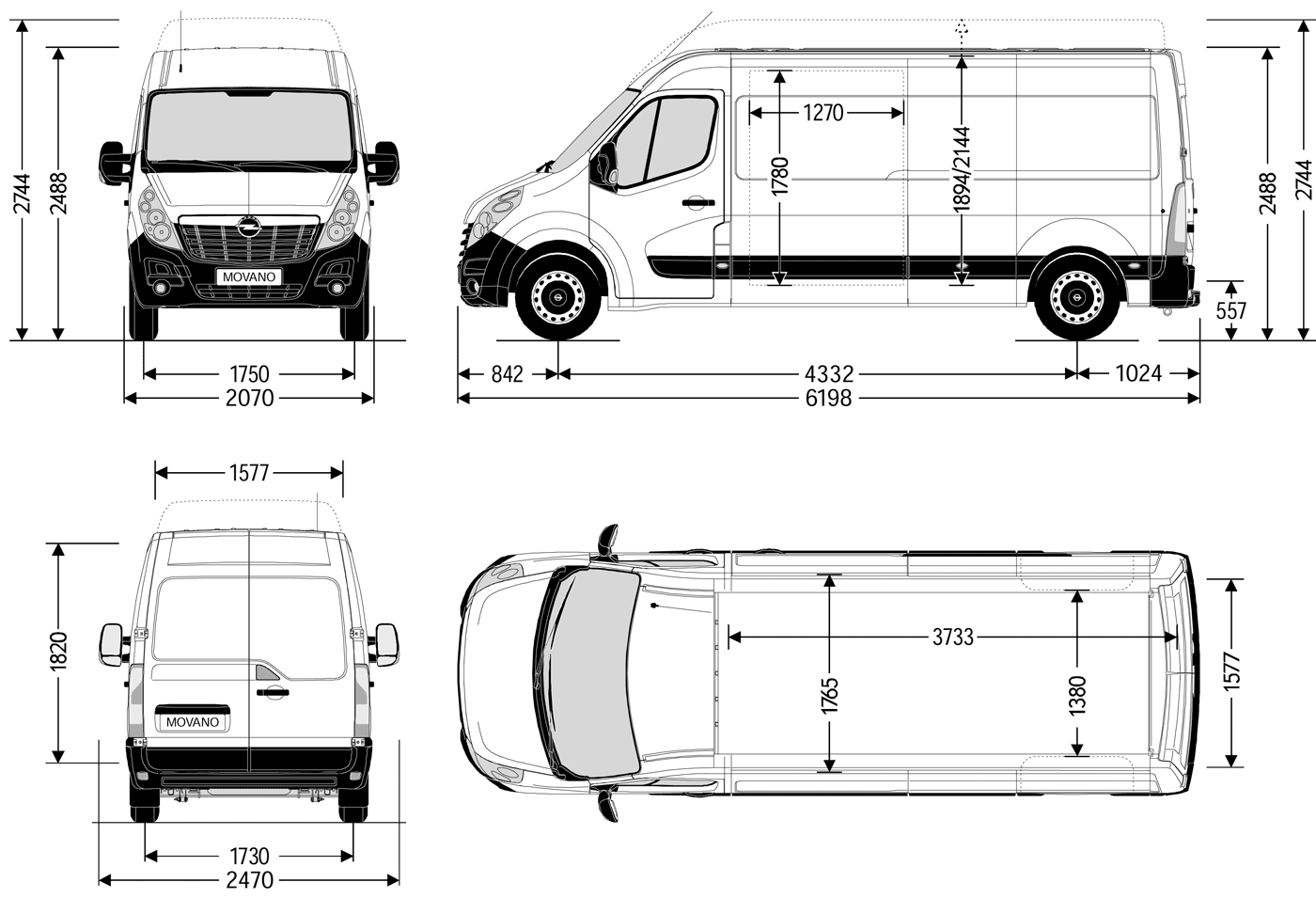 Wymiary nadwozia Opel Movano Van L3H2 / L3H3