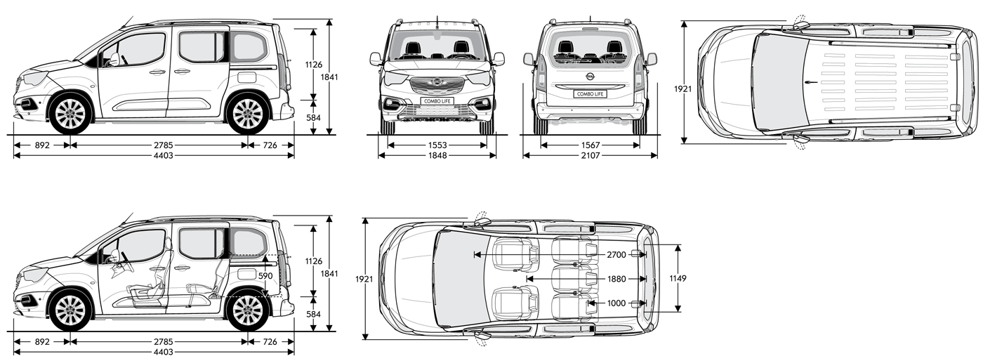 Wymiary nadwozia Opel Combo Life
