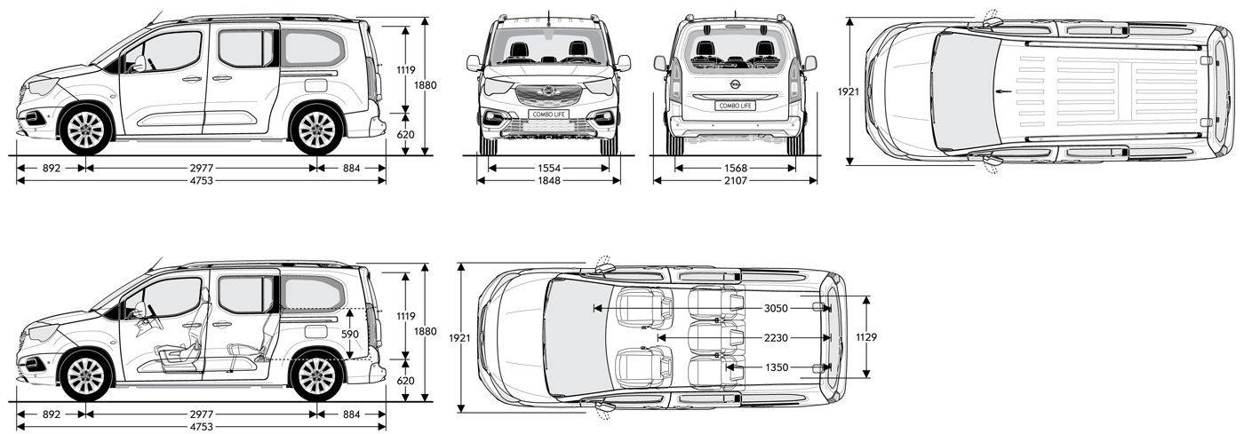 Wymiary nadwozia Opel Combo Life XL