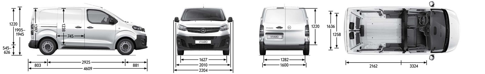 Wymiary nadwozia Opel Vivaro Van Compact