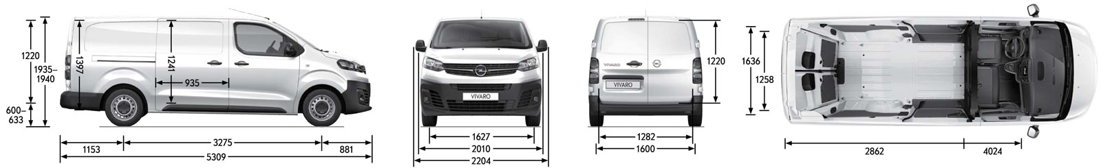 Wymiary nadwozia Opel Vivaro III Van Extra Long