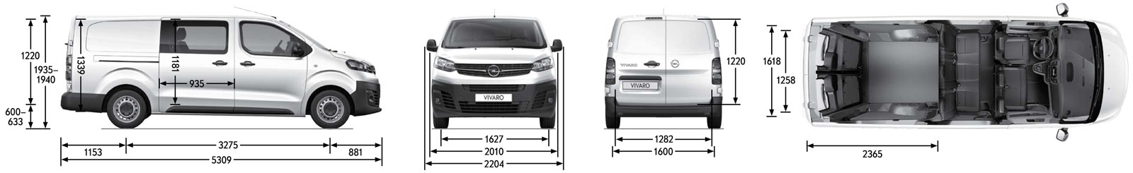 Wymiary nadwozia Opel Vivaro Van Extra Long załogowy