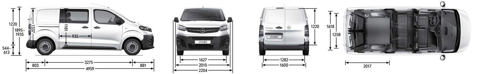 Wymiary nadwozia Vivaro Van kabina załogowa Long