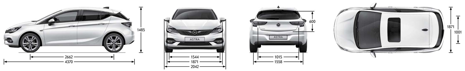 Wymiary nadwozia Opel Astra V hatchback po liftingu