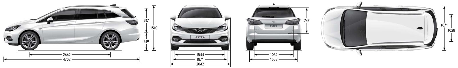 Wymiary nadwozia Opel Astra V SportsTourer kombi po lifcie