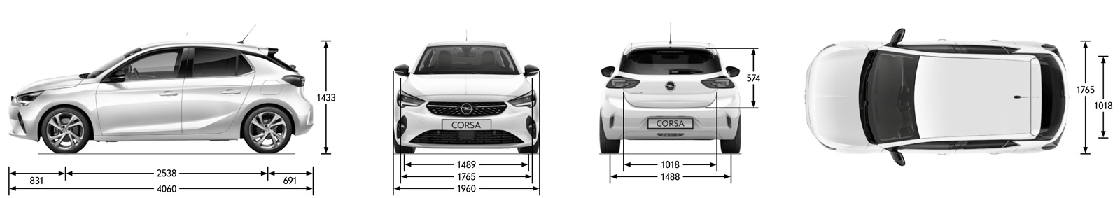 Opel Corsa F wymiary nadwozia