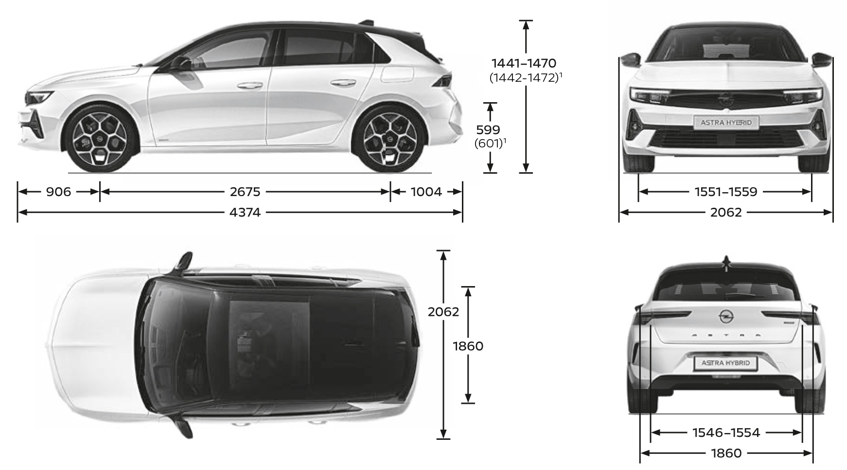 Wymiary nadwozia Opel Astra L hatchback