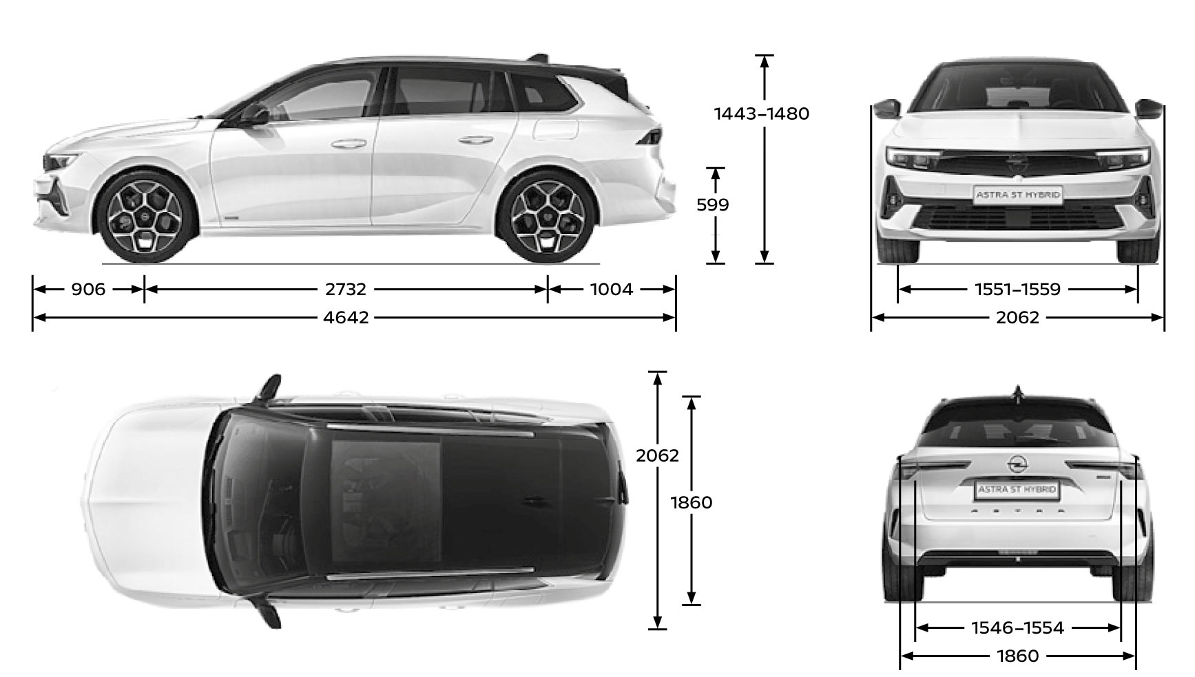 Wymiary nadwozia Opel Astra VI kombi