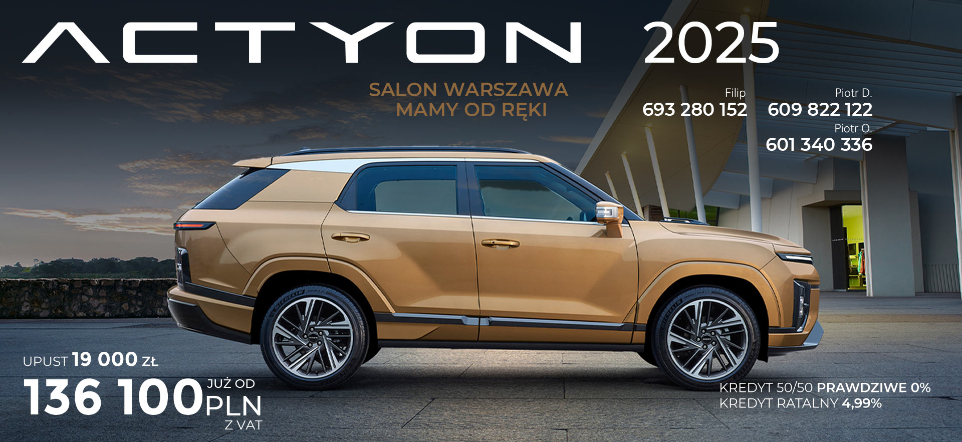 Nowy SsangYong KGM Actyon 2025 cena brutto po upuście. Kredyt promocyjny 50/50