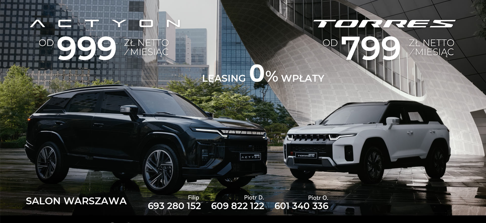 Wyprzedaż Rocznika SsangYong KGM. Torres od 799 zł+vat/mc. Actyon od 999 zł+vat/mc. Wpłata 0% Leasing