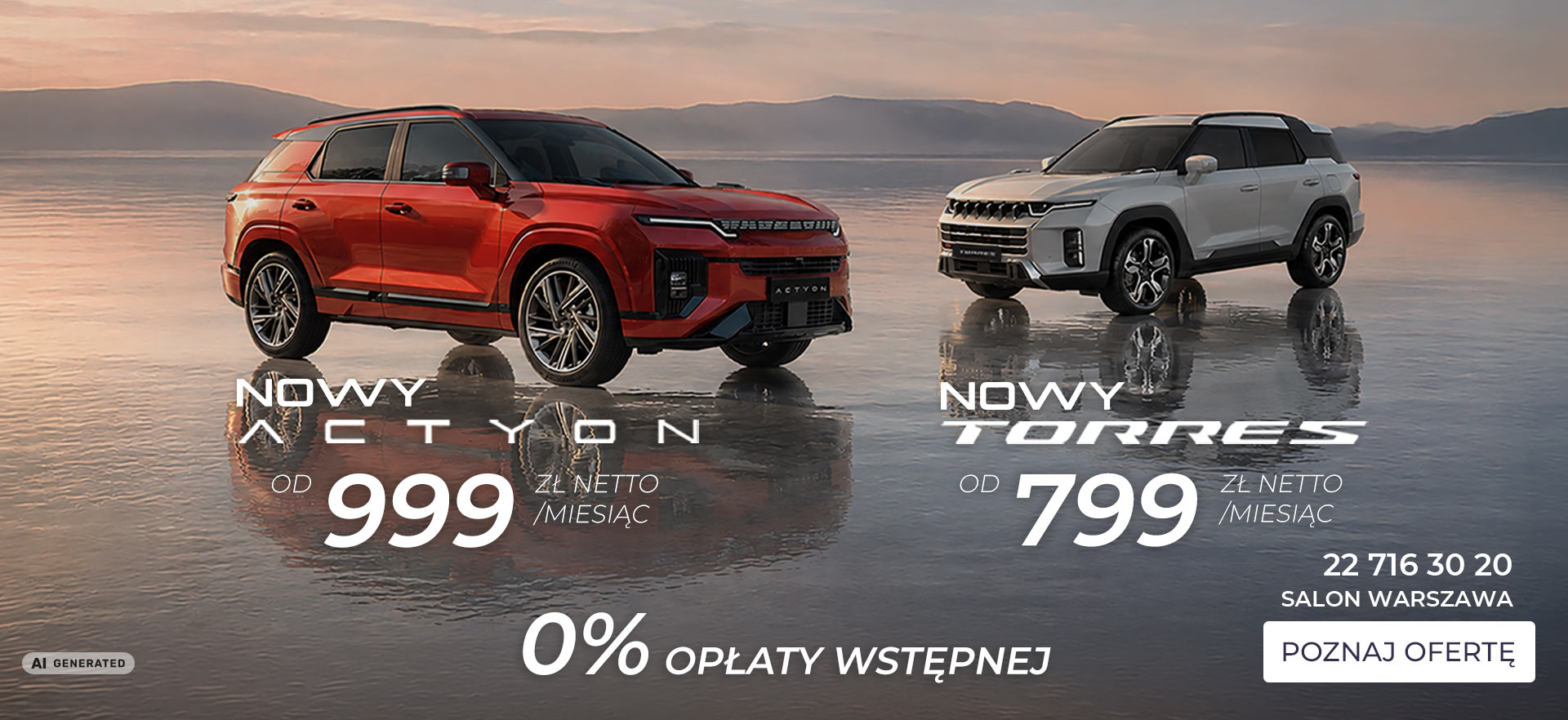 Wyprzedaż SUV-ów SsangYong KGM. Torres od 799 zł+vat/mc. Actyon od 999 zł+vat/mc. Leasing z wpłatą 0%