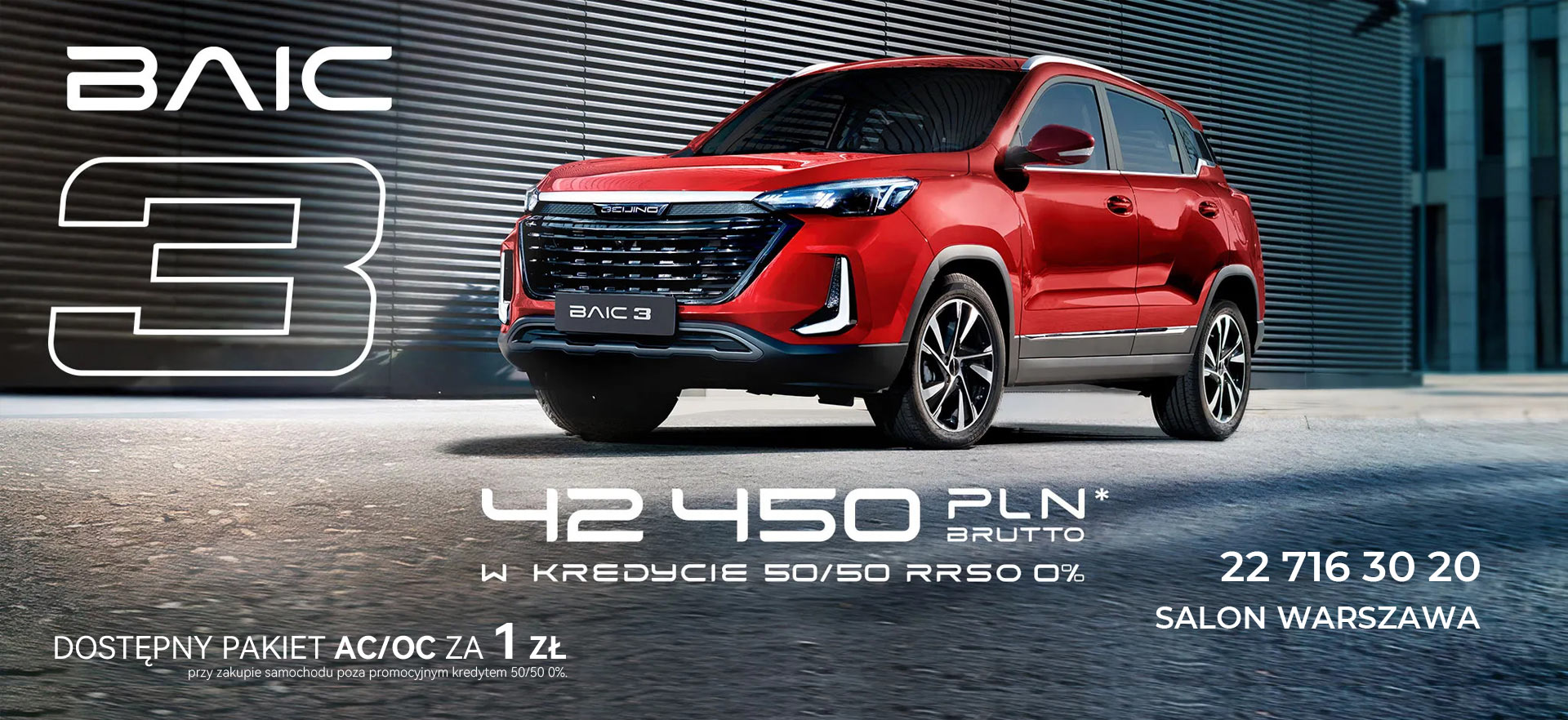 BAIC Beijing 3 cena auta. Rata kredytu zero procent. Ubezpieczenie za złotówkę