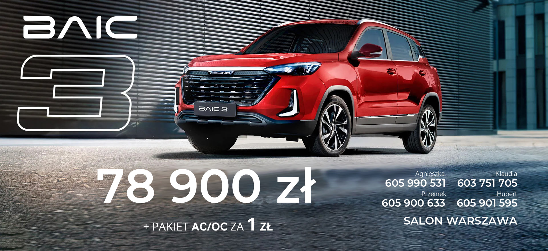 BAIC Beijing 3 cena auta. Ubezpieczenie za złotówkę. Opony zimowe w promocji