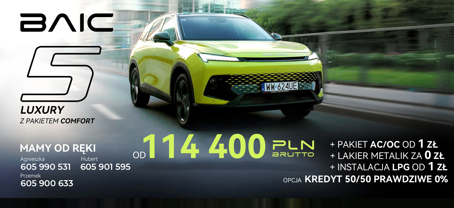 Cena BAIC Beijing 5. Pakiet Ubezpieczeń AC/OC od złotówki. Lakier metalik gratis. Instalacja LPG od 1 PLN