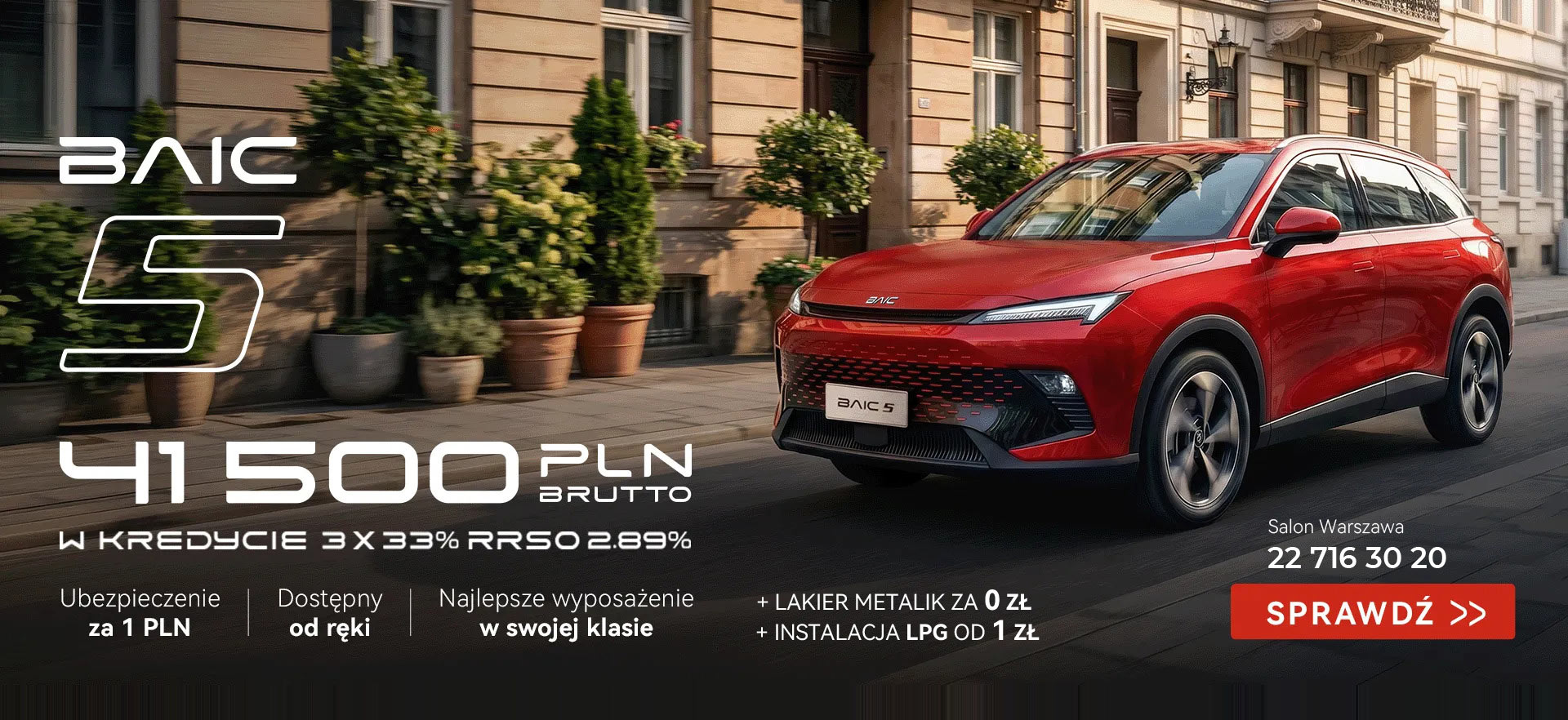 BAIC 5 w kredycie 3x33% z Pakietem korzyści
