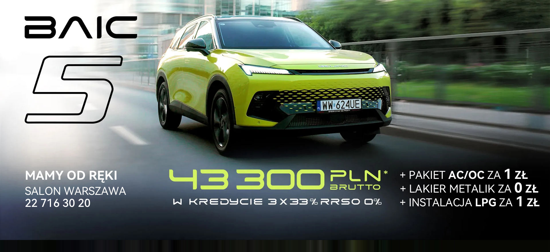 BAIC Beijing 5 w kredycie 3x33% Prawdziwe 0%. Pakiet Ubezpieczeń AC/OC za złotówkę. Lakier metalik gratis. Instalacja LPG 1 PLN