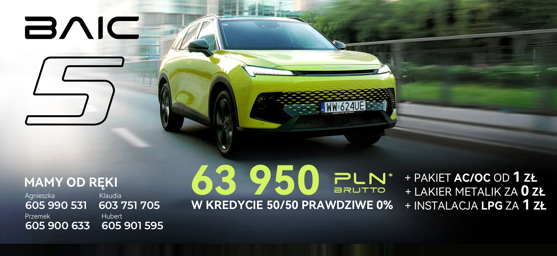 BAIC Beijing 5 w kredycie 50/50 Prawdziwe 0%. Pakiet Ubezpieczeń AC/OC od złotówki. Lakier metalik gratis. Instalacja LPG 1 PLN