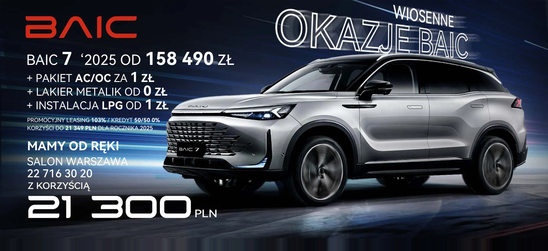 Promocja BAIC Beijing 7 2025 z ubezpieczeniem za 1 zł. Instalacja LPG od 1 PLN