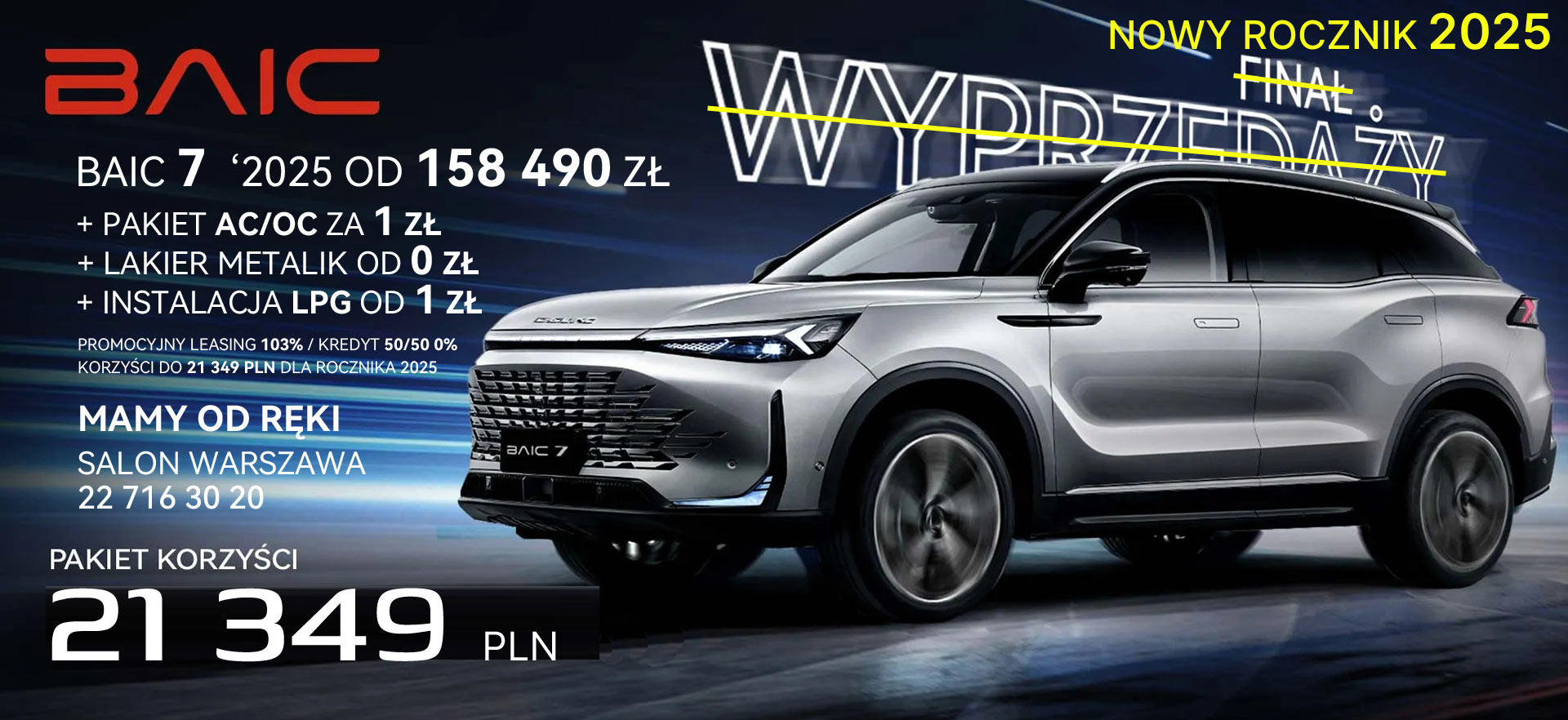 BAIC Beijing 7 promocja. Ubezpieczenie AC/OC za 1 zł. Fabryczne LPG od 1 zł