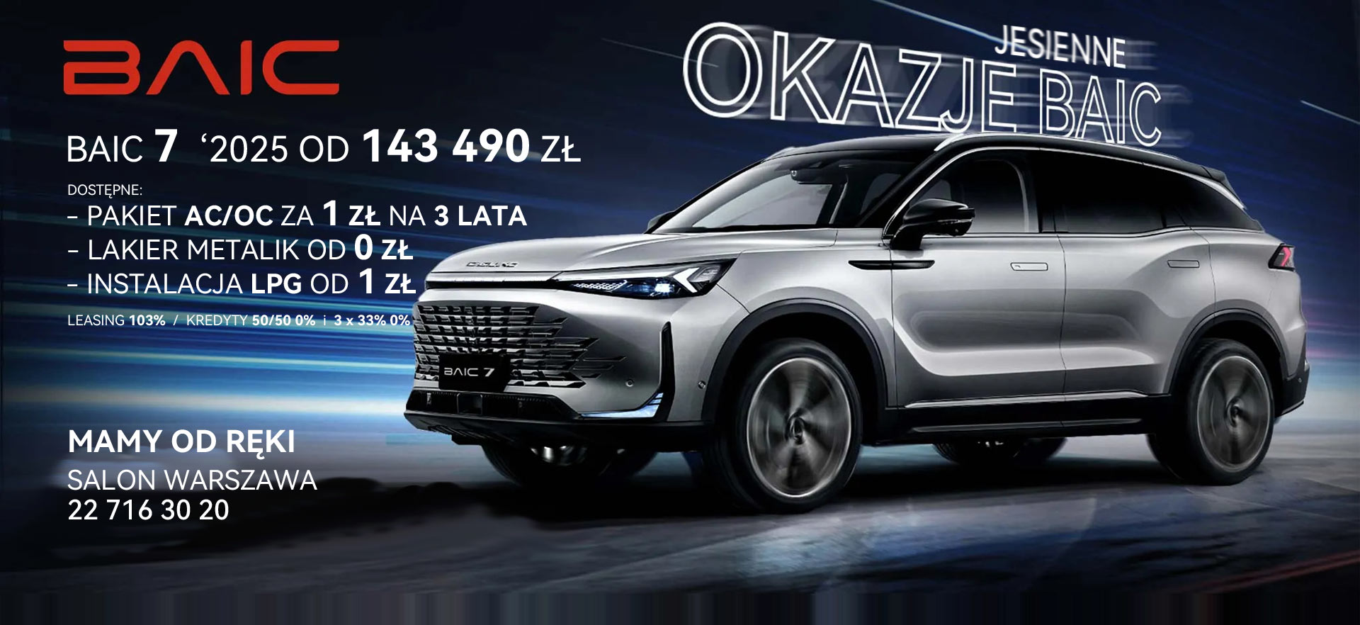 Promocja BAIC Beijing 7 2025 z ubezpieczeniem za 1 zł. Instalacja LPG od 1 PLN