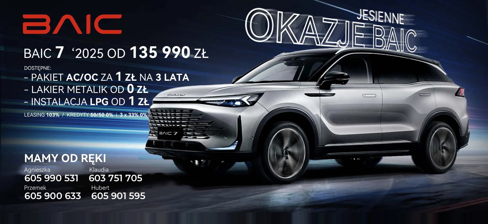 Promocja BAIC Beijing 7 2025 z ubezpieczeniem za 1 zł. Instalacja LPG od 1 PLN