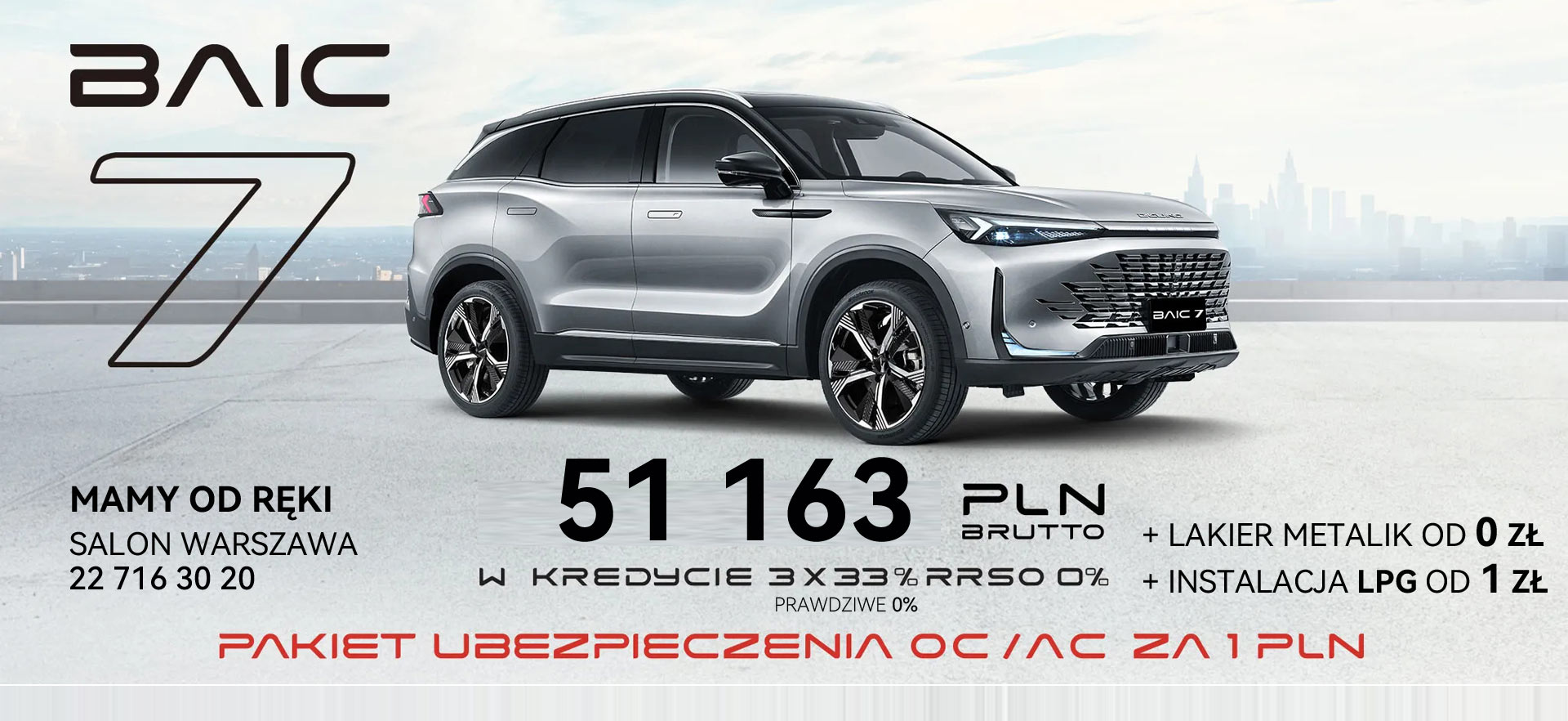 BAIC Beijing 7 w kredycie 3x33% i Wakacyjne promocje BAIC