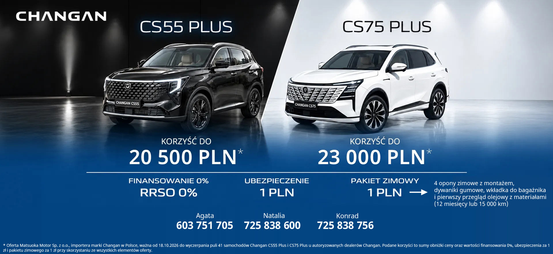 Promocje na samochody nowe Changan CS55 Plus i CS75 Plus