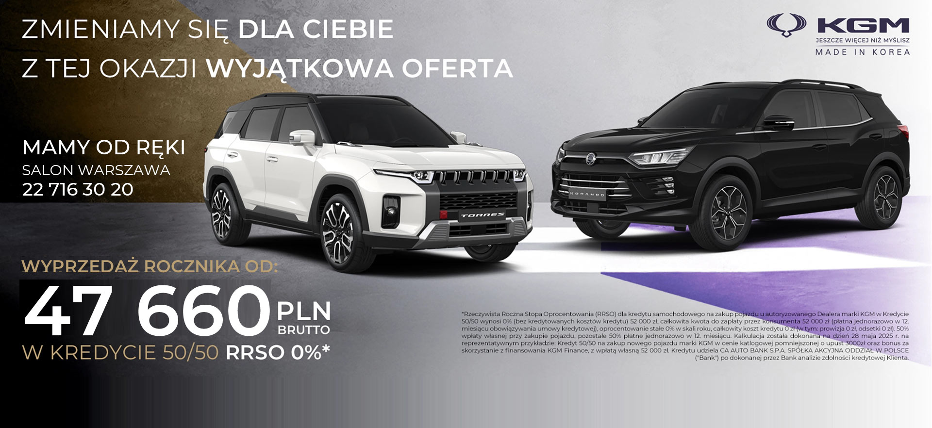 Kredyt 50/50 Prawdziwe 0% na nowy samochód SsangYong KGM