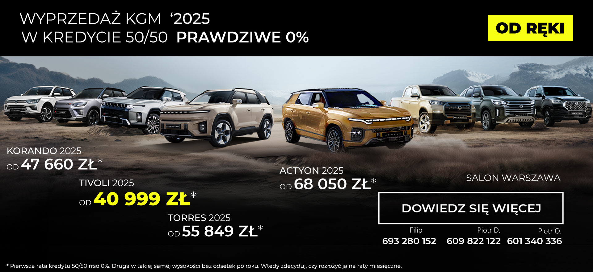 Raty kredytu 50/50 rrso 0% Nowe samochody SsangYong KGM