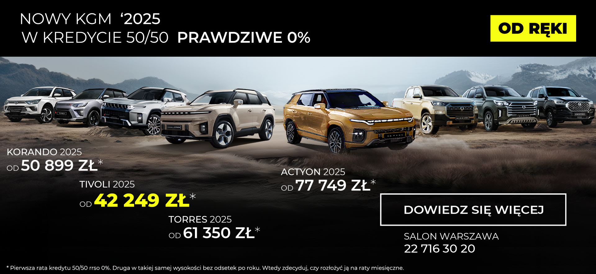 Raty kredytu 50/50 rrso 0% Nowe samochody SsangYong KGM