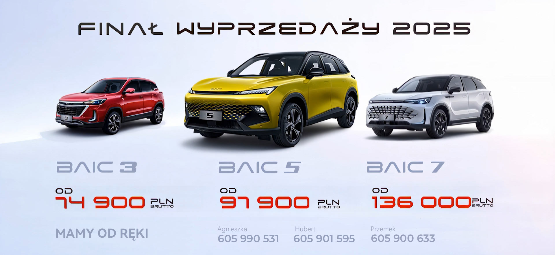 Finał wyprzedaży samochodów BAIC z rocznika 2025. Cena SUVa BAIC 3, 5 i 7