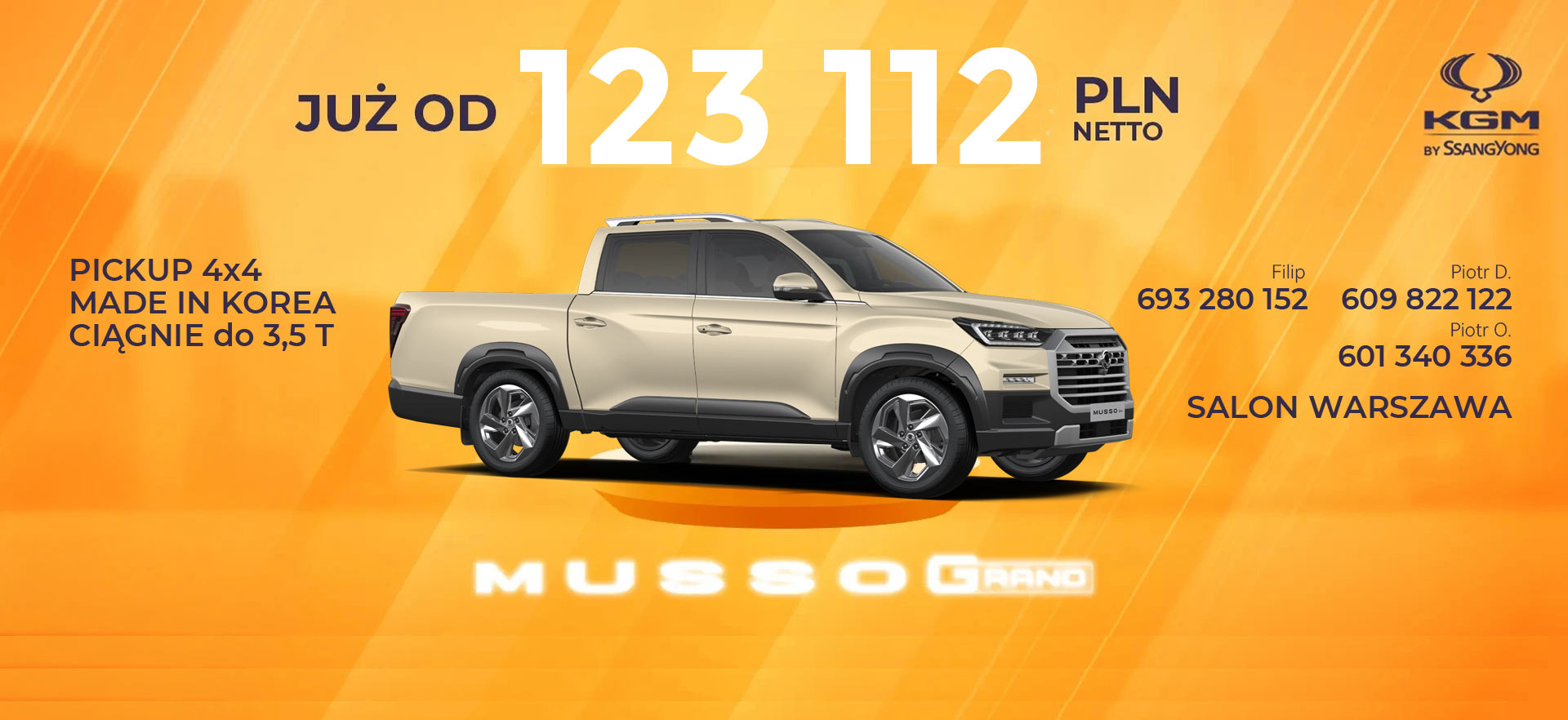 Wyprzedaż pick-up'a KGM Musso Grand z rocznika 2025