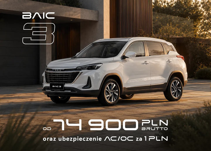 Wyprzedaż BAIC 3. Cena 74 900 zł. Pakiet AC/OC za 1 pln