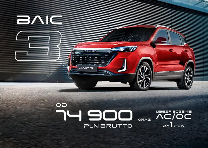 Wyprzedaż BAIC 3. Cena 74 900 zł. Pakiet AC/OC za 1 pln