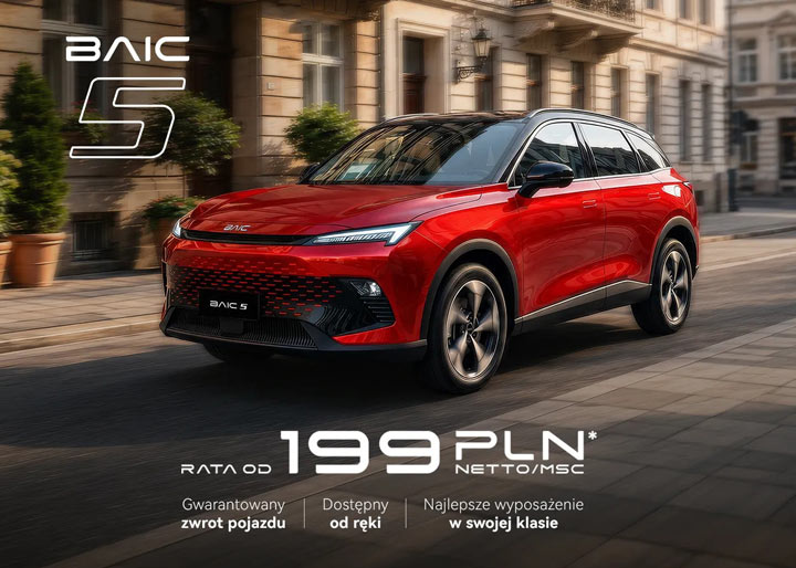 Czerwony BAIC 5 rata leasingowa od 199 zł+vat/mc