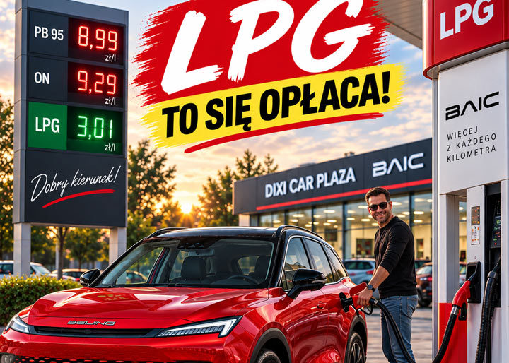 Samochód BAIC tankowany paliwem gazowym na stacji